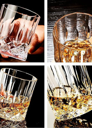 GLASKEY Whiskey Glasses Set of 4,Rock Glasses,11 oz Lead-Free Crystal Bourbon Glass,Old Fashioned Glass for Bourbon,Cognac,Irish Whisky,Personalised Whisky Glass Gift Set for Men,Dad,Brother