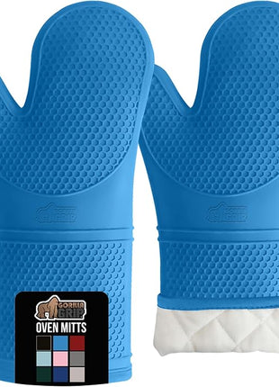 GORILLA GRIP BPA-Free Soft Silicone Oven Mitts, 14.5x8.3, Heat Resistant and Waterproof Cooking Gloves, Thick Cotton Lining, Flexible Gripping for Baking Grilling, Kitchen Potholders Set of 2, Aqua