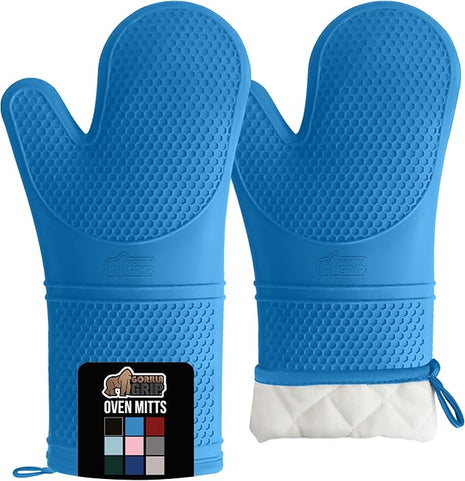 GORILLA GRIP BPA-Free Soft Silicone Oven Mitts, 14.5x8.3, Heat Resistant and Waterproof Cooking Gloves, Thick Cotton Lining, Flexible Gripping for Baking Grilling, Kitchen Potholders Set of 2, Aqua
