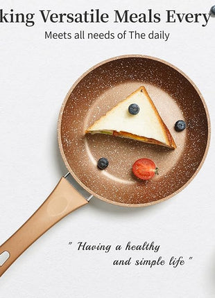 Innwewell Non Stick Frying Pan - Granite Stone Non Stick Skillet Frying Pans, Safe&No Toxic Egg Omelette Frying Pan, Small Nonstick Cookware Cooking Pan, Induction Compatible, PFOA Free(8inch, Gold)