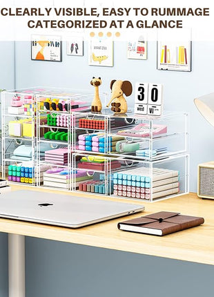 Makeup Organizer Storage With 16 Drawers, 4 Pcs Desktop Office Supplies, Desk Organizers, Clear Accessories, Dustproof Storage Drawer and for Make Up, Jewelry, Pen, Stationary