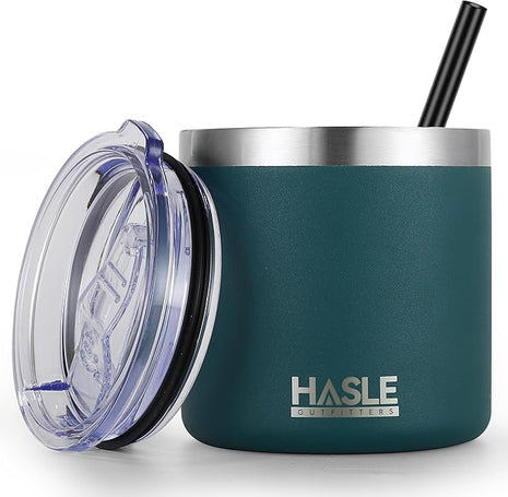 HASLE OUTFITTERS 10oz Insulated Tumblers with Lid and Straw,Stainless Steel Tumbler Travel Coffee Mug,Double Wall Reusable Tumbler Cup for Iced and Hot Drinks(Dark Green,1 Pack)