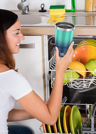 WETOWETO 30 oz Tumbler with 2 Straws and 2 Lids, Stainless Steel Insulated Vacuum Coffee Tumbler Cup, Double Wall Leakproof Travel Mug (Green-Blue Gradient, 1 Pack)