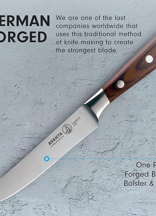 Messermeister Avanta 5” Fine Edge Steak Knife Set - German X50 Stainless Steel - Rust Resistant & Easy to Maintain - Includes 4 Steak Knives