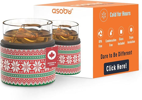 asobu Whiskey Sleeve Glass – Insulated Bourbon Tumbler with Premium Rocks Glass, BPA-Free, Double-Wall Stainless Steel, Keeps Drinks Cold Longer, 10.5oz