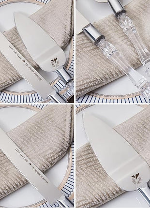 AW BRIDAL Cake Cutting Set for Wedding Stainless Steel Wedding Cake Knife Pie Server Pizza Cutter Gifts for Wedding, Engagement, Birthday, Anniversary