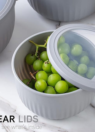 COOK WITH COLOR Prep Bowls with Lids- Wide and Deep Nesting Plastic Small Mixing Bowl Set with Lids, 12 Piece Set - Deep Bowls, Gray
