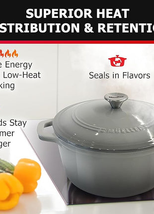 Mueller 6 Quart Enameled Cast Iron Dutch Oven, Heavy-Duty Casserole and Braiser Pan with Lid and Knob, Safe for All Cooktops