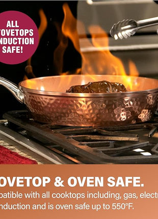 Gotham Steel Hammered 15 Pc Ceramic Cookware Set, Induction Pots and Pans Set Non Stick with Cooking Utensils & Steamer, Non Toxic Ceramic & Titanium Coating PFOA PFOS Free, Oven & Dishwasher Safe