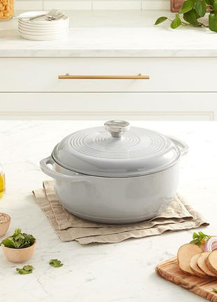 Lodge 4.5 Quart Enameled Cast Iron Dutch Oven with Lid – Dual Handles – Oven Safe up to 500° F or on Stovetop - Use to Marinate, Cook, Bake, Refrigerate and Serve – Gray