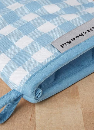 KitchenAid Gingham Mini Oven Mitt 2-Pack Set, Blue Velvet, 5.5"x8"