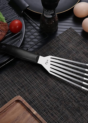 MIU Fish Spatula Stainless Steel, Slotted Flexible Metal, Lightweight Barbecue Turner, 6.5 inch Blade, Plastic Handle with Hole, Grilling Utensils