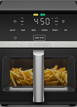 Chefman Air Fryer TurboFry 9-Qt, 6-in-1 High-Powered 450°F Cooking for Crispier French Fries, Chicken, and Onion Rings, XL Windowed Basket, Air Fry, Bake, Broil, Reheat, Dehydrate, Defrost – Black