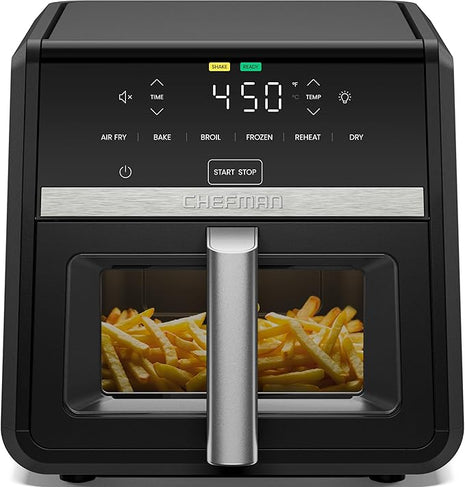 Chefman Air Fryer TurboFry 9-Qt, 6-in-1 High-Powered 450°F Cooking for Crispier French Fries, Chicken, and Onion Rings, XL Windowed Basket, Air Fry, Bake, Broil, Reheat, Dehydrate, Defrost – Black