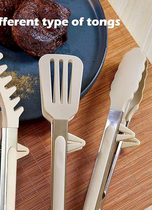 Kitchen Tongs, 9 Inch Tongs for Cooking with Silicone Tips, Food Grade Small Silicone Tongs, Mini Serving Tongs for Nonstick Pans, BBQ, Salad, Set of 3, White