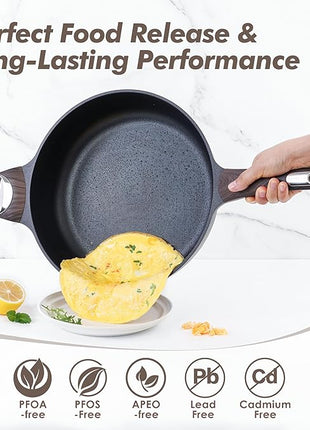 SENSARTE Nonstick Frying Pan Skillet with Lid, 12 Inch Large Deep Frying Pan, 5 Qt Non Stick Saute Pan with Cover, Induction Pan, Healthy Non Toxic Cooking Pan with Helper Handle, PFOA PFOS Free