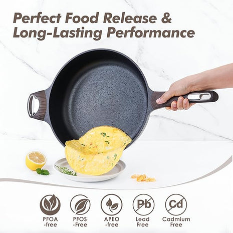 SENSARTE Nonstick Frying Pan Skillet with Lid, 13.3 Inch Large Deep Frying Pan, 6 Qt Non Stick Saute Pan with Cover, Induction Pan, Healthy Non Toxic Cooking Pan with Helper Handle, PFOA PFOS Free