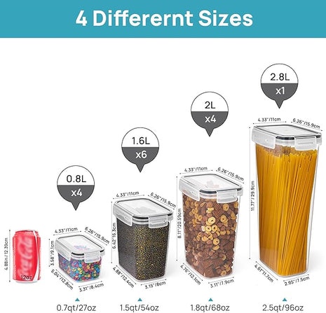 Vtopmart Airtight Food Storage Containers Set with Lids, 15pcs BPA Free Plastic Dry Food Canisters for Kitchen Pantry Organization and Storage, Dishwasher safe,Include 24 Labels, Black