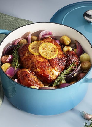 Tramontina Bestow Enameled Cast Iron Dutch Oven Pot with Lid, Round 5.5-quart, Medium Blue