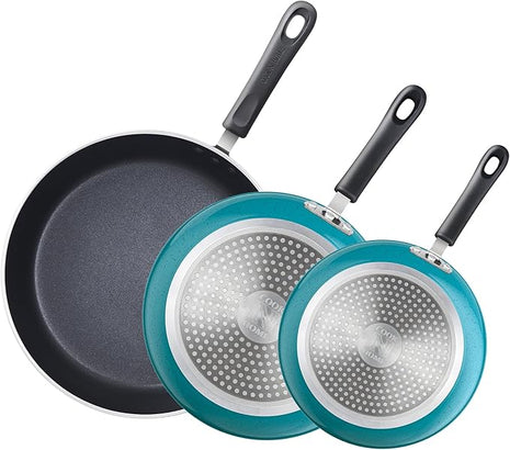 Cook N Home Nonstick Frying Pans Set 3 Piece, 8, 9.5, 11-Inch Kitchen Cooking Skillets Saute Fry Pan Induction Compatible, Turquoise