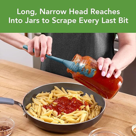 Tovolo Flex-Core Silicone Spatula Jar Scraper - Long-Handled Rubber Spatula with Angled Head for Scooping & Scraping - Heat-Resistant Spatulas for Kitchen Use, Dishwasher Safe & BPA-Free