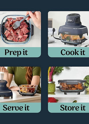 Ninja Crispi 4-in-1 Portable Glass Air Fryer Cooking System, 1500W, 4QT & 6-Cup TempWare Glass Containers with Storage Lids, Microwave, Freezer & Dishwasher Safe, Cyberspace Gray, FN101GY