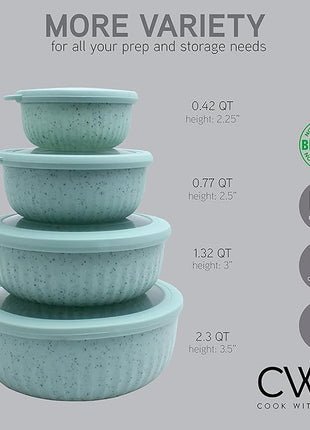 COOK WITH COLOR Prep Bowls with Lids- Wide and Deep Nesting Plastic Small Mixing Bowl Set with Lids, 8 Piece Set - Wide Bowls, Speckled Mint