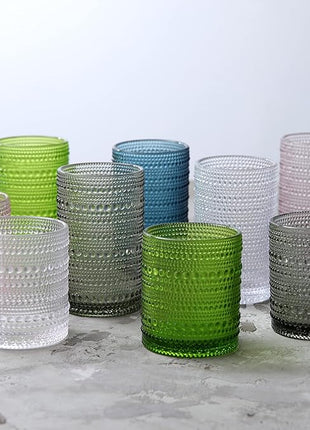 Fortessa Jupiter Beaded Hobnail Glass, 13 Ounce Iced Beverage (Set of 6), Cornflower Blue