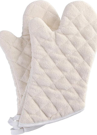 Terry Cloth Oven Mitts Heat Resistant to 482° F 13 Inch 100% Cotton Set of 2