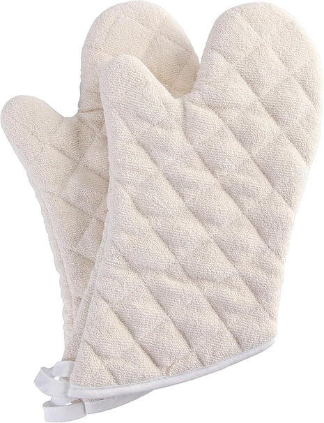 Terry Cloth Oven Mitts Heat Resistant to 482° F 13 Inch 100% Cotton Set of 2