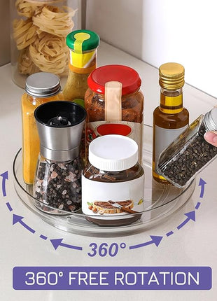 2 Pack, 10 Inch Clear Non-Skid Lazy Susan Organizers - Turntable Rack for Kitchen Cabinet, Pantry Organization and Storage, Fridge, Bathroom Closet, Vanity Countertop Makeup Organizing, Spice Rack