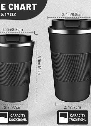 Insulated Coffee Tumblers with Flip Lid 12oz / 17oz, Stainless Steel Travel Coffee Mug Leak Proof, Vacuum Insulated Coffee Mug Reusable Cup, Keeps Cold and Hot for Coffee Tea