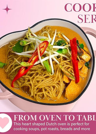 Paris Hilton Enameled Cast Iron Dutch Oven Heart-Shaped Pot with Lid, Dual Handles, Works on All Stovetops, Oven Safe to 500°F, 4-Quart, Pink