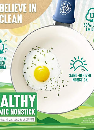 GreenLife Soft Grip Healthy Ceramic Nonstick 12 Piece Cookware Pots and Pans Set, PFAS-Free, Dishwasher Safe, Blue