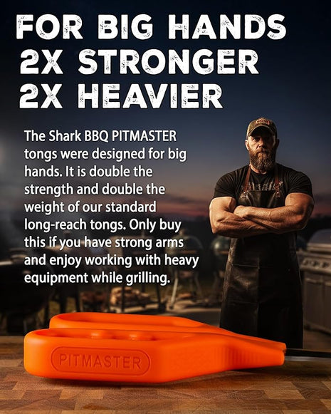 Shark BBQ Pitmaster Grill Tongs, 2X Stronger, Heavy-Duty for Big Hands & Large Cuts. Long-Reach Barbecue Grilling Tongs. Premium Stainless Steel Tong (Hunter Orange)