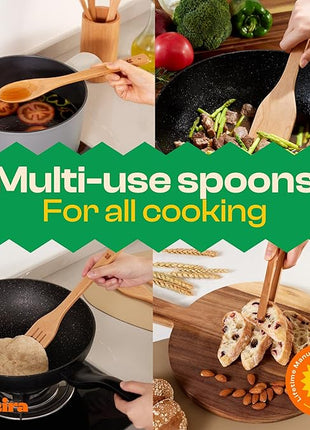 Riveira Cherry Wooden Spoons for Cooking Set of 9 – Natural Cherry Wooden Cooking Utensils, Wooden Spatula, Wooden Spoon - Premium Quality Wooden Utensil Set for Non-Toxic Cooking