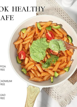 GiPP Nonstick Frying Pan Skillet - 9.5" White Granite Non Stick Fry Pans, Omelette Pan Healthy Stone Cookware Compatible with All Stovetops, PFOA Free