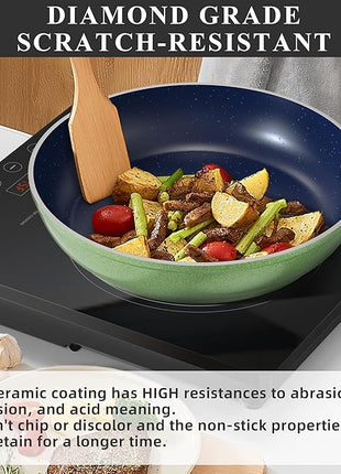 Nuwave Healthy Duralon Blue Ceramic Nonstick Cookware Set, Diamond Infused Scratch-Resistant, PFAS Free, Dishwasher & Oven Safe, Induction Ready & Evenly Heats, Tempered Glass Lids & Stay-Cool Handles