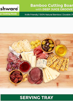 Freshware Wood Cutting Boards for Kitchen - Bamboo Cutting Board Set of 3, Cutting Boards with Juice Grooves, Serving Board Set, Chopping Board for Meat, Veggie, Easy Grip Handle (9x6", 12x8", 15x10")