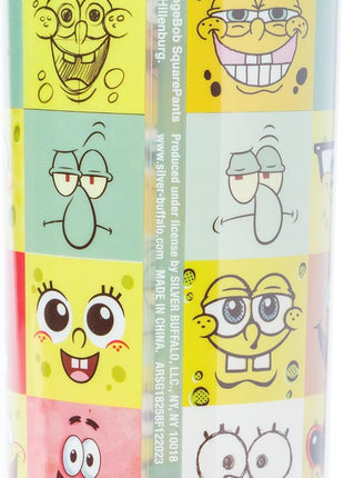 Silver Buffalo Spongebob Squarepants Character Emotions Grid Featuring Patrick Star, Sandy Cheeks, Squidward Tentacles, and Fish Plastic Tall Cold Cup With Lid and Straw, 20 Ounces