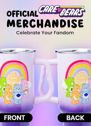 Silver Buffalo Care Bears Rainbow Featuring Funshine, Cheer, Grumpy, Friend, and Good Luck Bear Stainless Steel Tumbler with Handle and Straw, Fits in Standard Cup Holder, 40 Ounces