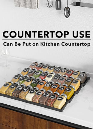 SpaceAid Spice Drawer Organizer with 36 Spice Jars, 386 Spice Labels, 4 Tier Seasoning Rack Tray Insert for Kitchen Drawers, 16.75" Wide x 17.5" Deep