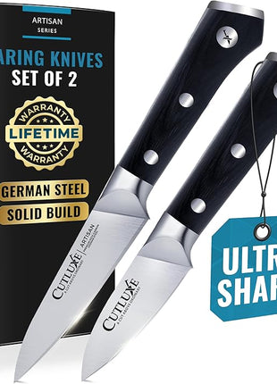 Cutluxe Paring Knife Set – 4" Fruit and 3" Peeling Knives – Small Knife with Razor Sharp Blade – High Carbon German Steel, Full Tang & Ergonomic Handle Design – Artisan Series