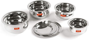 Sumeet Stainless Steel Belly Shape 4 Pc Tope/Cookware/Pot Set with Lid 380ML, 500ML, 780ML, 1.1Ltr, (Silver)