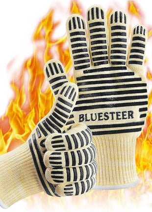 Oven Gloves, Heat Resistant 540 Degrees Grilling Gloves, Hot Surface Handler Non-Slip Silicone Oven Mitts with Fingers, BBQ Gloves for Cooking/Kitchen/Baking, Pack of 2