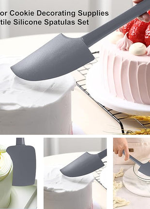 Premium Silicone Spatula Set, Flexible Heat Resistant Non-slip Handle Baking Cooking Rubber Spatulas, Grey