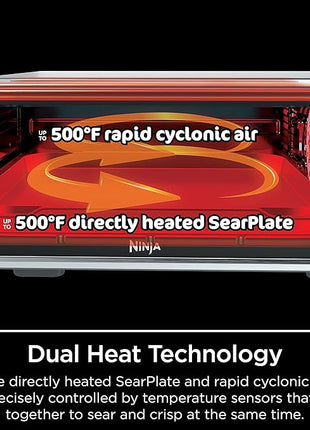 Ninja SP301 Dual Heat Air Fry Countertop 13-in-1 Oven with Extended Height, XL Capacity, Flip Up & Away Capability for Storage Space, with Air Fry Basket, SearPlate, Wire Rack & Crumb Tray, Silver