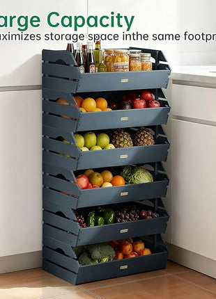 HABAU Wood Potato Onion Storage Bins - Wooden Stackable Produce Basket - Fruit Vegetable Storage for Kitchen Pantry Organization, Set 3 Pieces