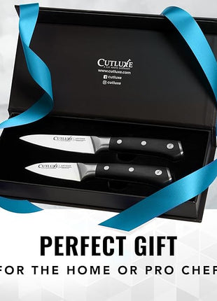 Cutluxe Paring Knife Set – 4" Fruit and 3" Peeling Knives – Small Knife with Razor Sharp Blade – High Carbon German Steel, Full Tang & Ergonomic Handle Design – Artisan Series