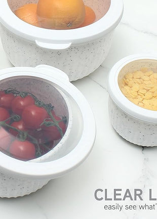 COOK WITH COLOR Prep Bowls with Lids- Wide and Deep Nesting Plastic Small Mixing Bowl Set with Lids, 8 Piece Set - Deep Bowls, Speckled White